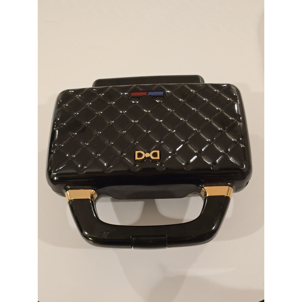 Dash Kitchen Couture Sandwich Maker | Black Quilted Handbag Style | Gold Accents